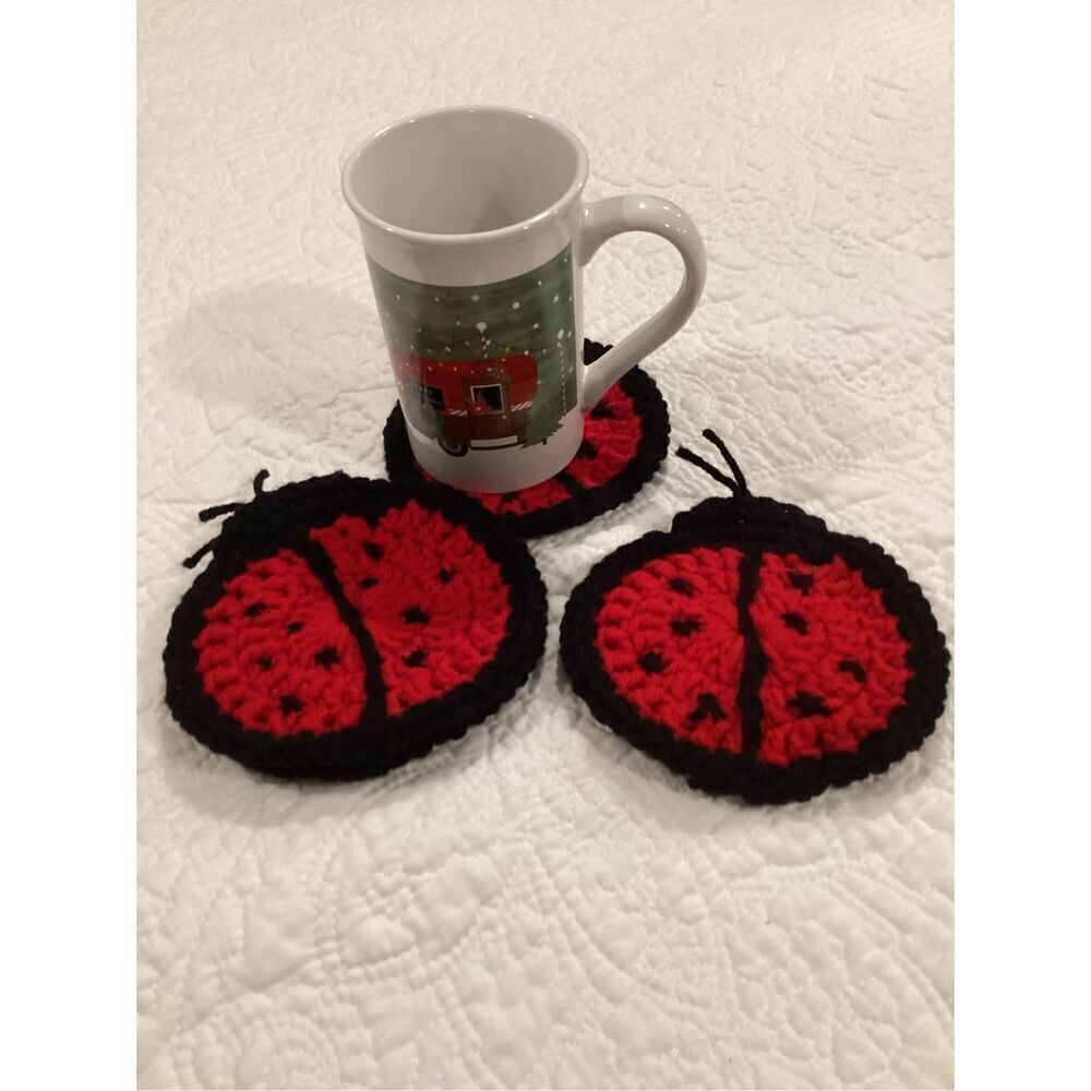 Ladybug Crochet Coaster Set 4 Piece